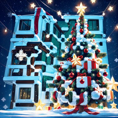 Christmas Tree Night Scene QR Code for Greeting Cards