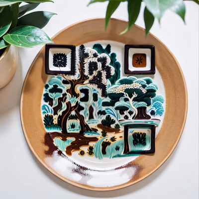 Painted Forest Ceramic Plate QR Code Art — image 1
