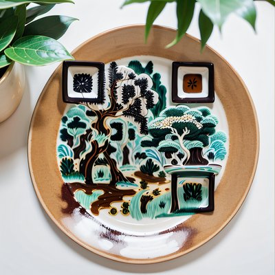 Painted Forest Ceramic Plate QR Code Art