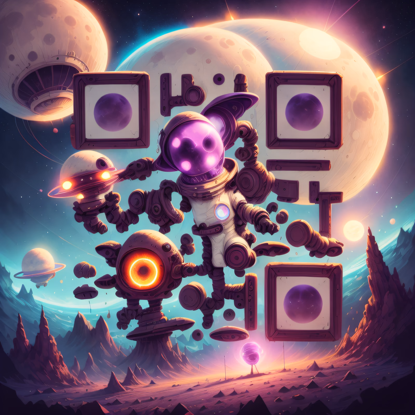 Astronaut Among Alien Saucers QR Code for Posters — image 1