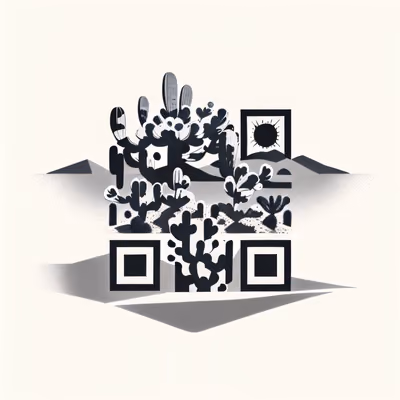 Кактусы в пустыне, рисунок тушью: QR-код как искусство — изображение 1