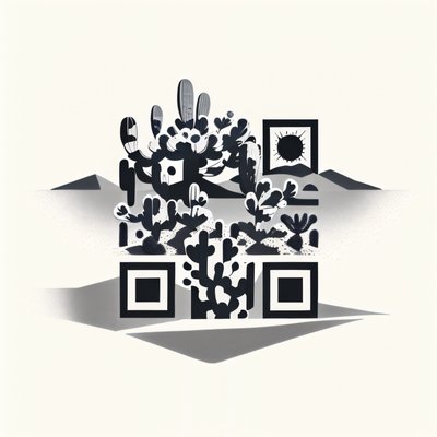 Кактусы в пустыне, рисунок тушью: QR-код как искусство