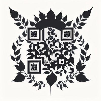 Laurel Wreath Skull Tattoo QR Code for Temporary Tattoos