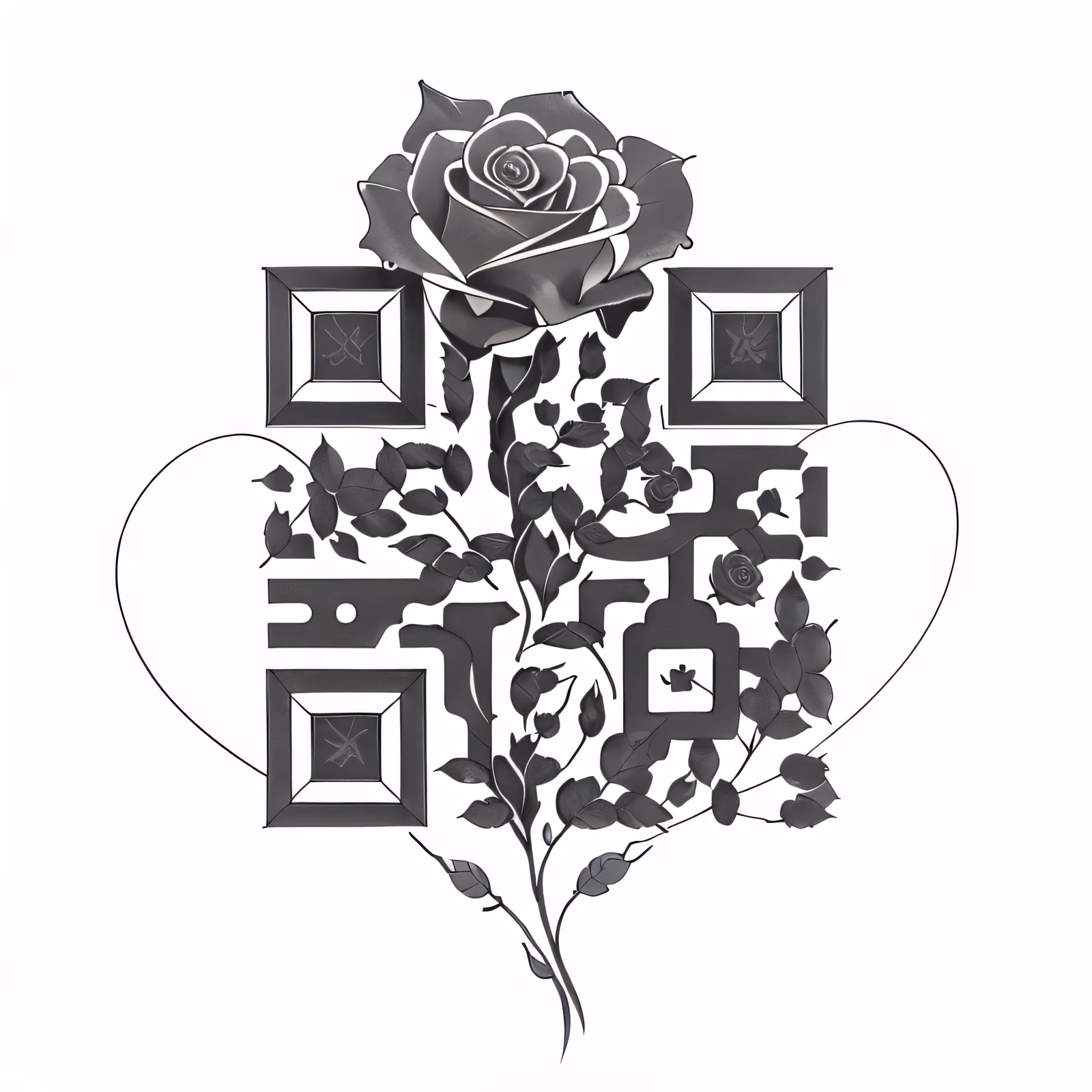 Rose and Heart Tattoo Style QR Code for Temporary Tattoos — image 1