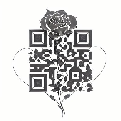 Rose and Heart Tattoo Style QR Code for Temporary Tattoos