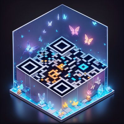 Isometric Butterfly Diorama QR Code Art
