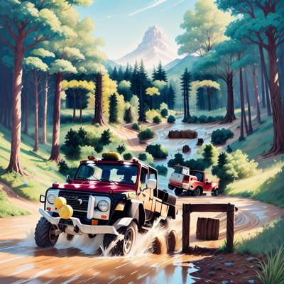 Off-Road Truck Forest Gouache QR Code for Posters