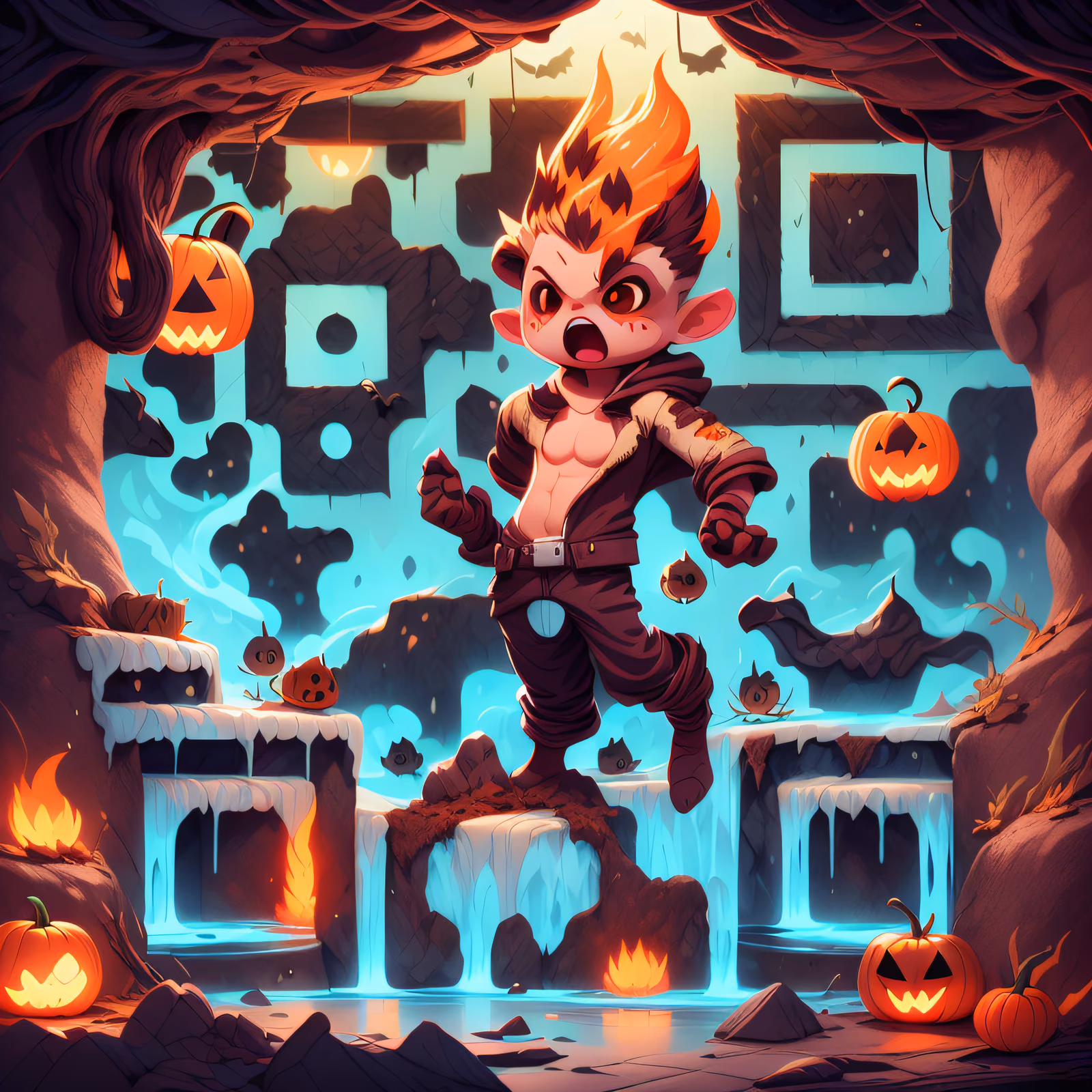Flame Haired Demon Halloween Cartoon QR Code for Posters — image 1