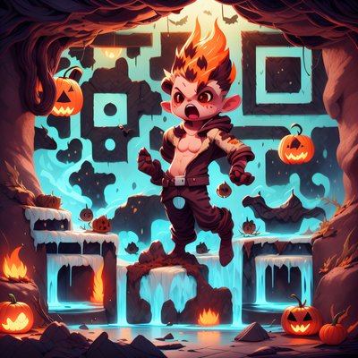 Flame Haired Demon Halloween Cartoon QR Code for Posters