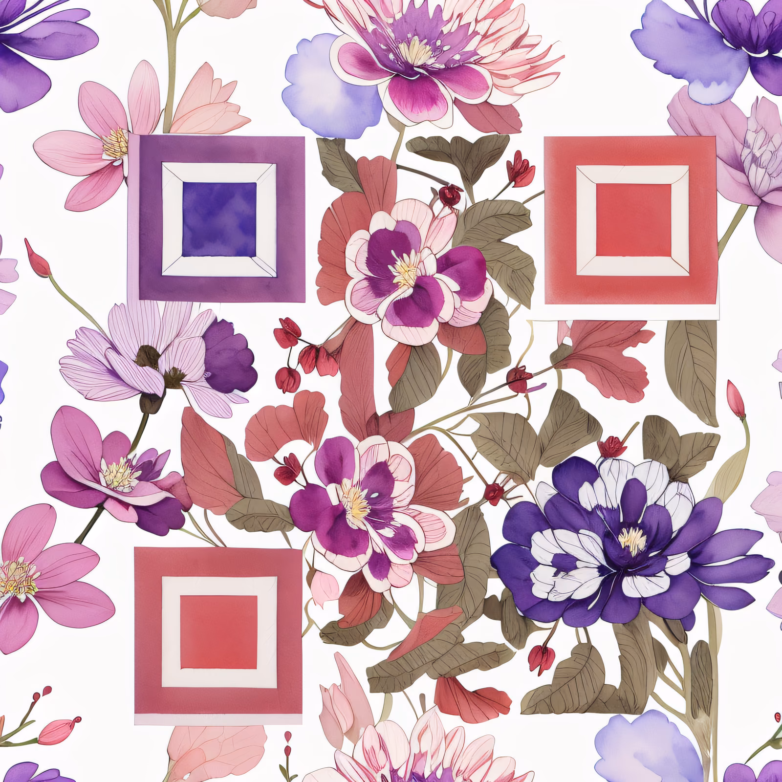 Фиолетовый цветочный акварельный узор: QR-код — изображение 1