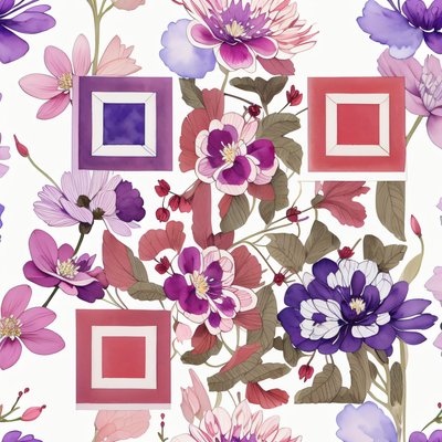 Purple Floral Watercolor Pattern QR Code Art