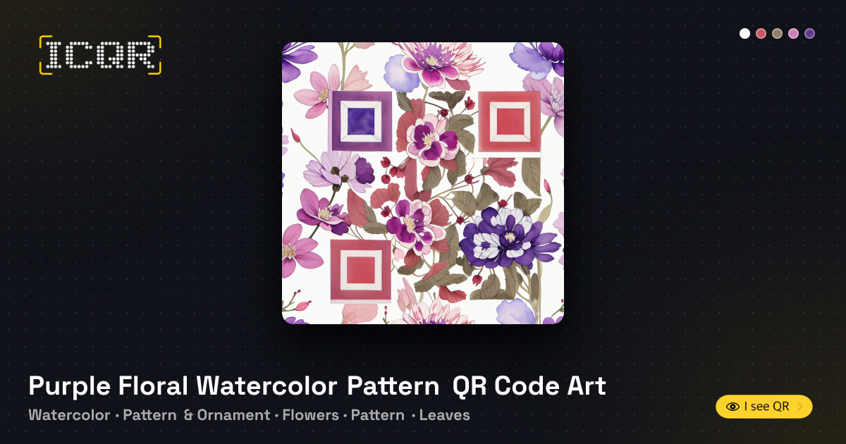 Gouache Pattern Purple Floral Watercolor Pattern QR Code Art • ICQR