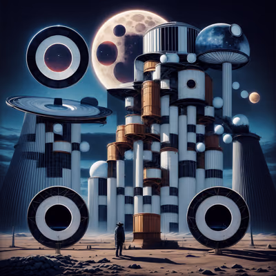 Surreal Observatory Towers Moon QR Code for Posters — image 1