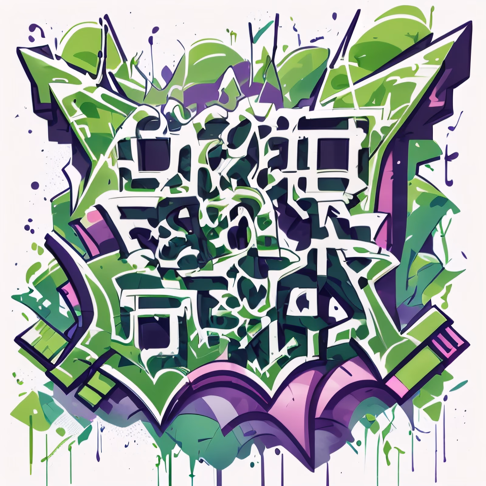 Green Purple Graffiti Lettering QR Code for Stickers — image 1