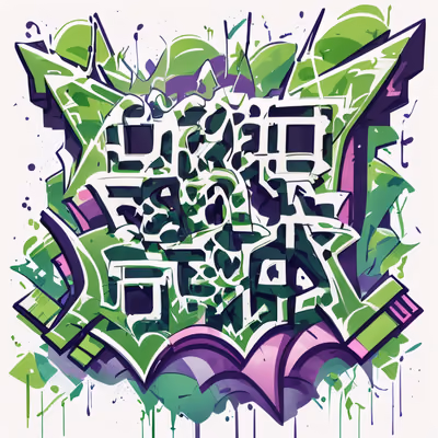 Green Purple Graffiti Lettering QR Code for Stickers — image 1
