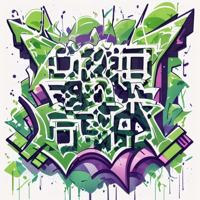 Green Purple Graffiti Lettering QR Code for Stickers