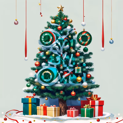 Decorated Christmas Tree with Presents QR Code for Greeting Cards — image 1