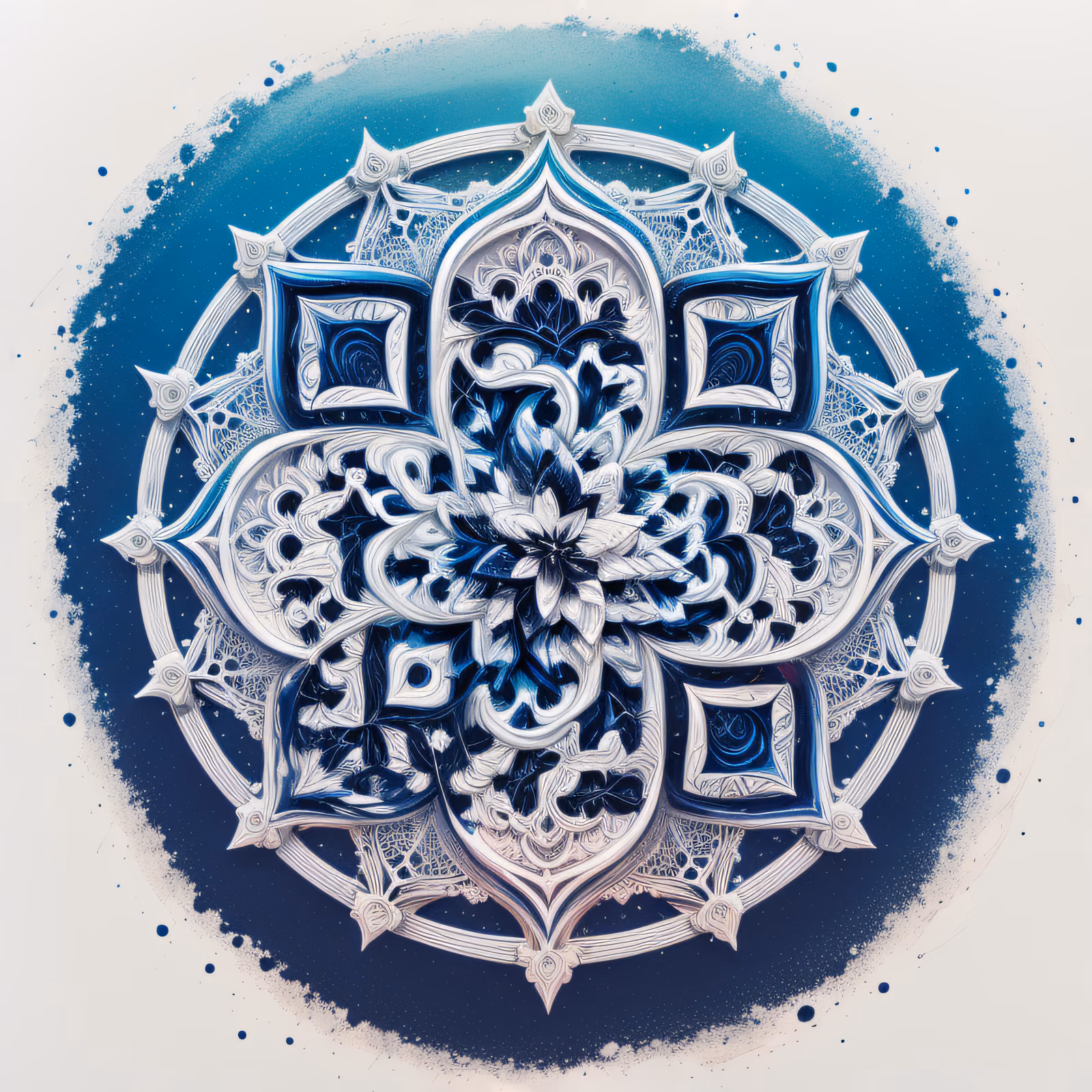 Blue and White Lace Mandala QR Code Art — image 1
