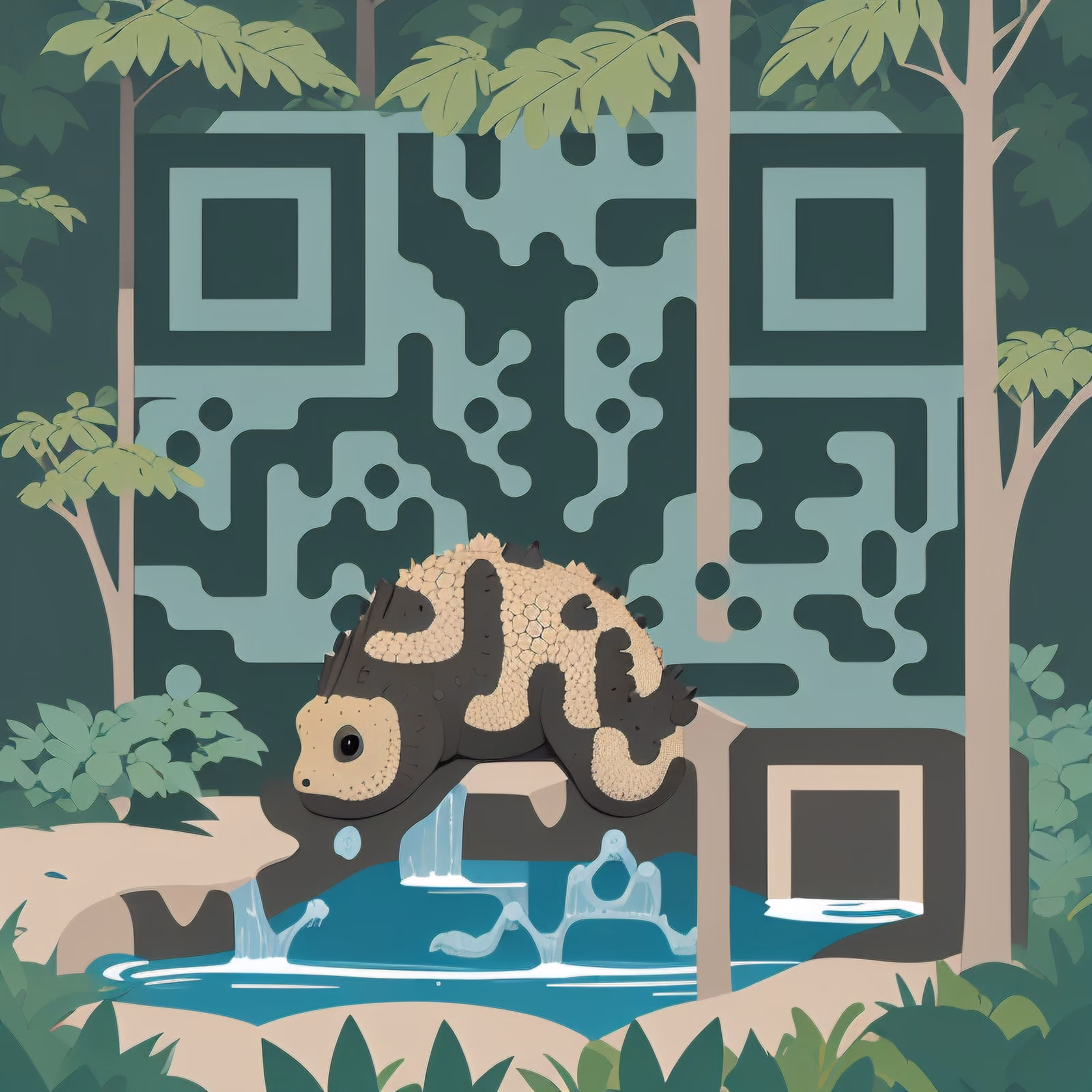 Ankylosaurus Jungle Pool Vector QR Code for Posters — image 1