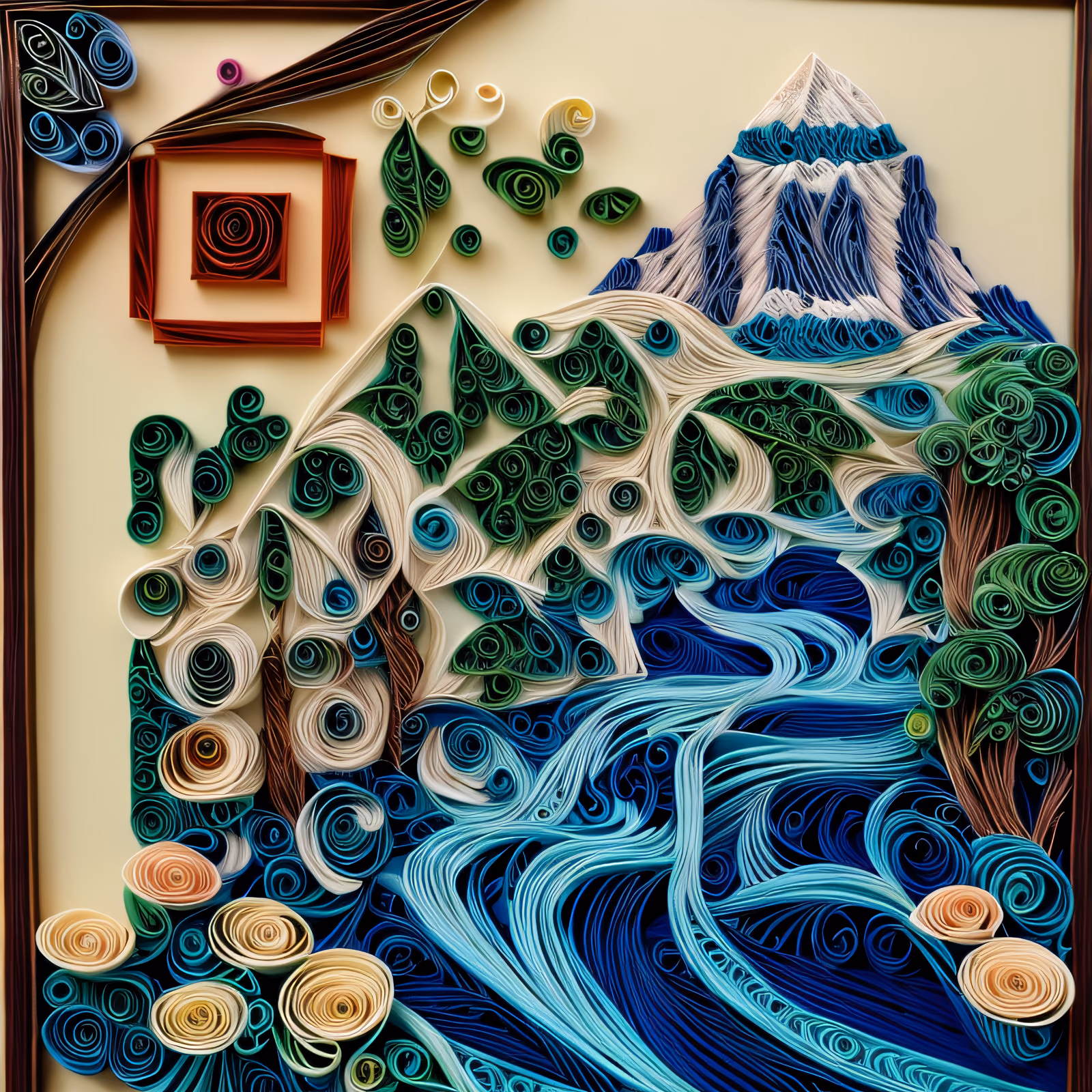 Quilled Mountain Stream Paper QR Code Art — image 1