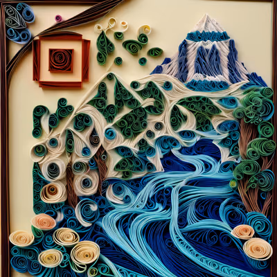 Quilled Mountain Stream Paper QR Code Art — image 1