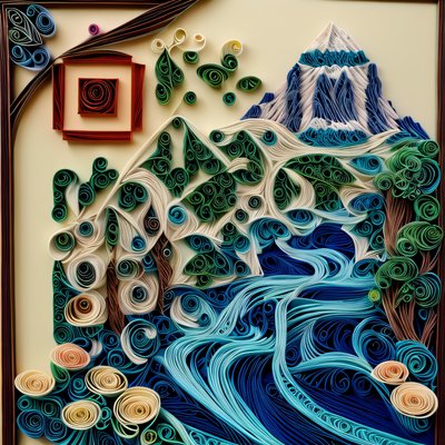 Quilled Mountain Stream Paper QR Code Art