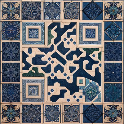 Blue Azulejo Tilework Arabesque QR Code Art