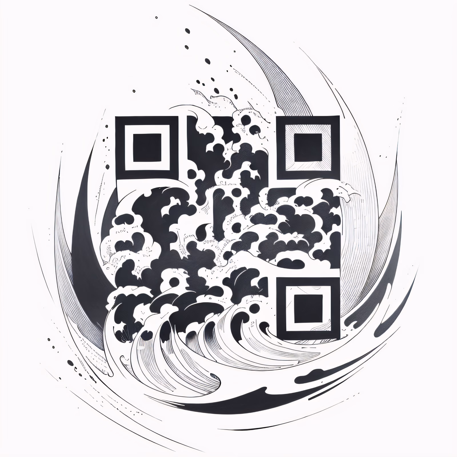 Океанские волны, тату тушью: QR-код для временных татуировок — изображение 1