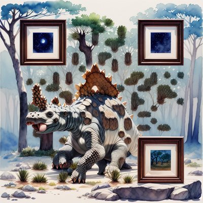 Ankylosaurus Watercolor Forest QR Code Art