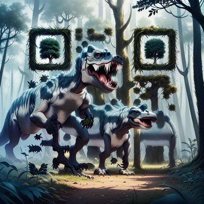 Tyrannosaurus Rex Foggy Forest QR Code for Posters