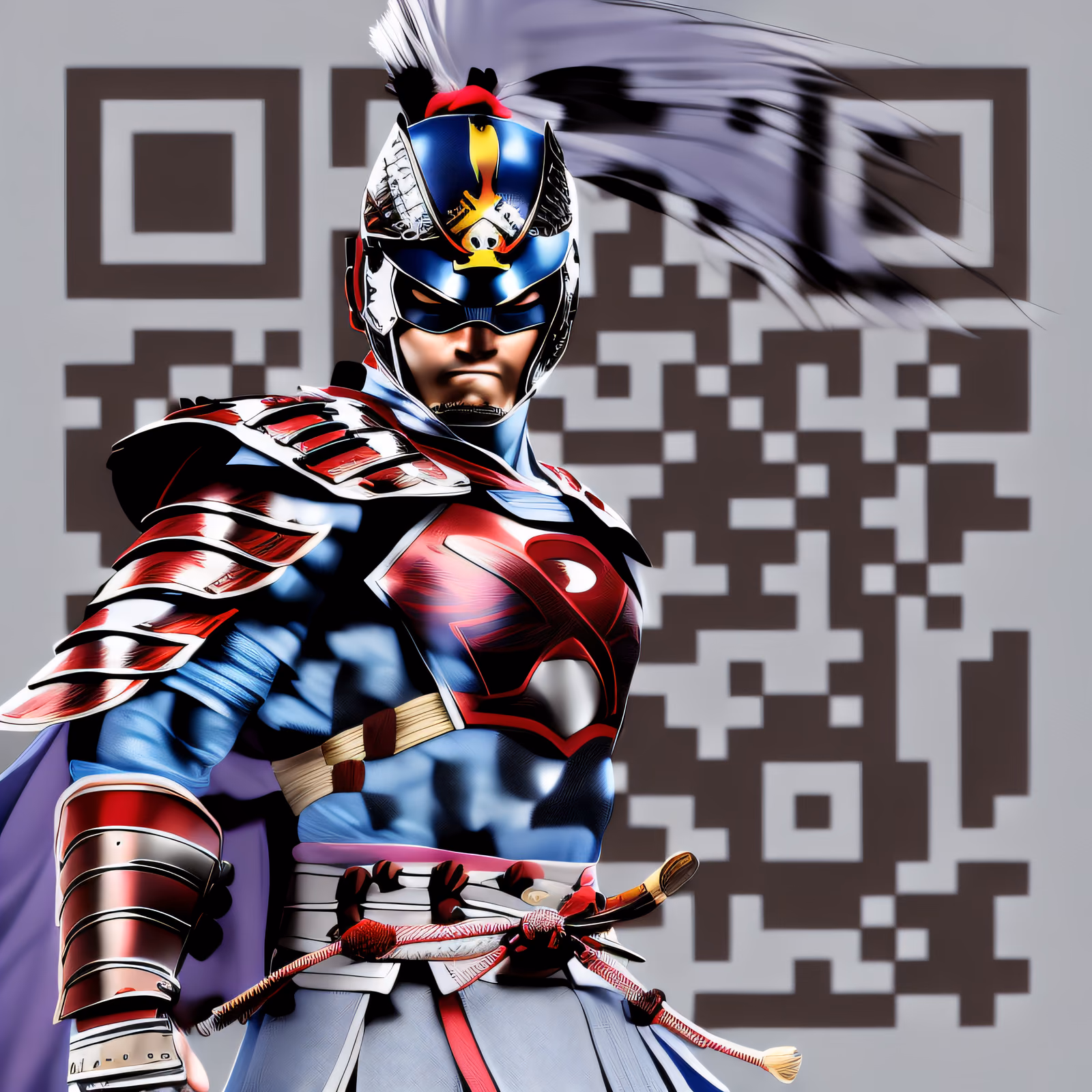 Бронированный герой-самурай: QR-код в стиле игрового арта для постеров — изображение 1