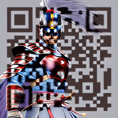 Бронированный герой-самурай: QR-код в стиле игрового арта для постеров — изображение 1