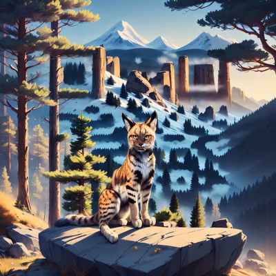 Lynx on Rocky Ledge Painting QR Code Art — image 1