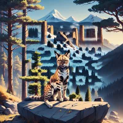 Lynx on Rocky Ledge Painting QR Code Art