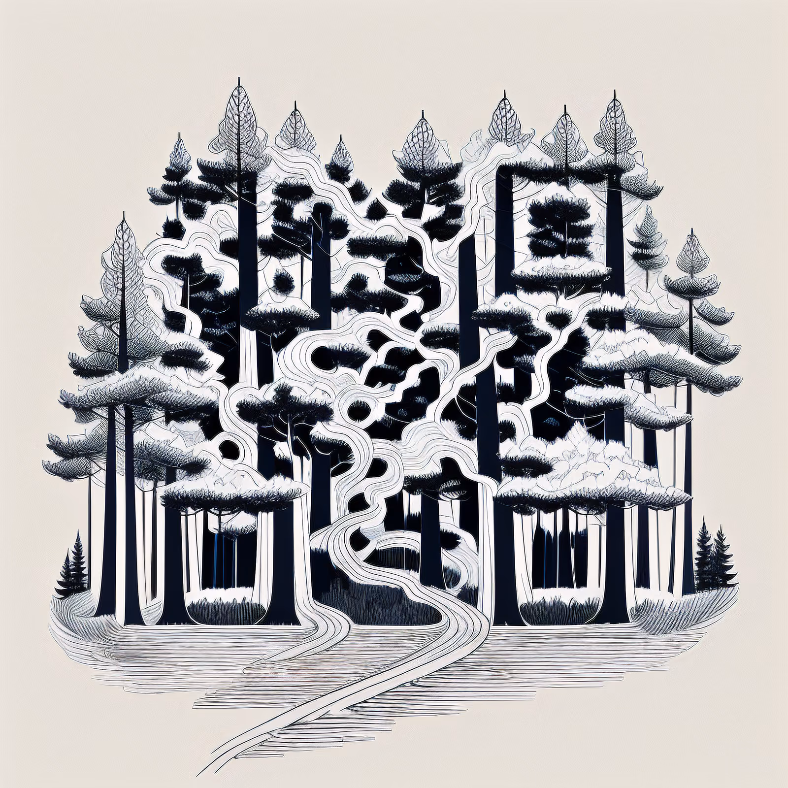Pine Forest Path Line Art Tree QR Code for Temporary Tattoos — image 1
