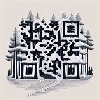 Pine Forest Path Line Art Tree QR Code for Temporary Tattoos — image 1