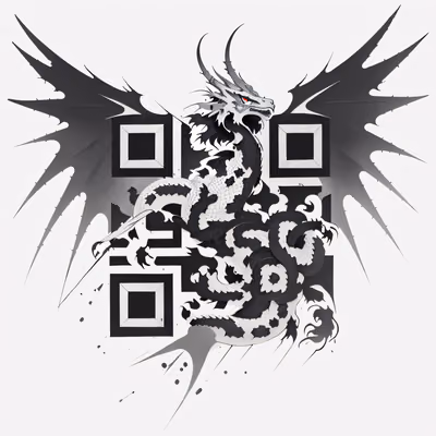 带翼龙墨水纹身风格二维码艺术,适用于临时纹身 — 图片 1