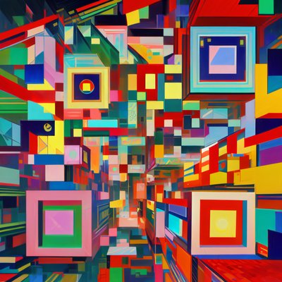 Colorful Geometric Squares Cubist QR Code Art