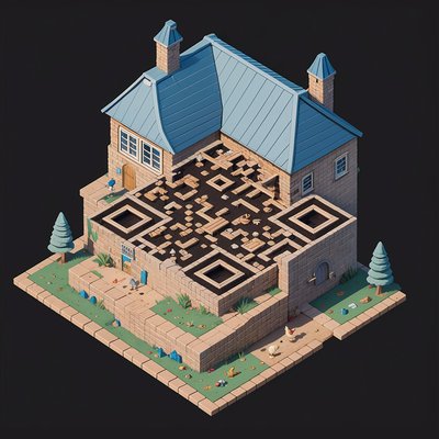 Isometric Brick House Diorama QR Code Art