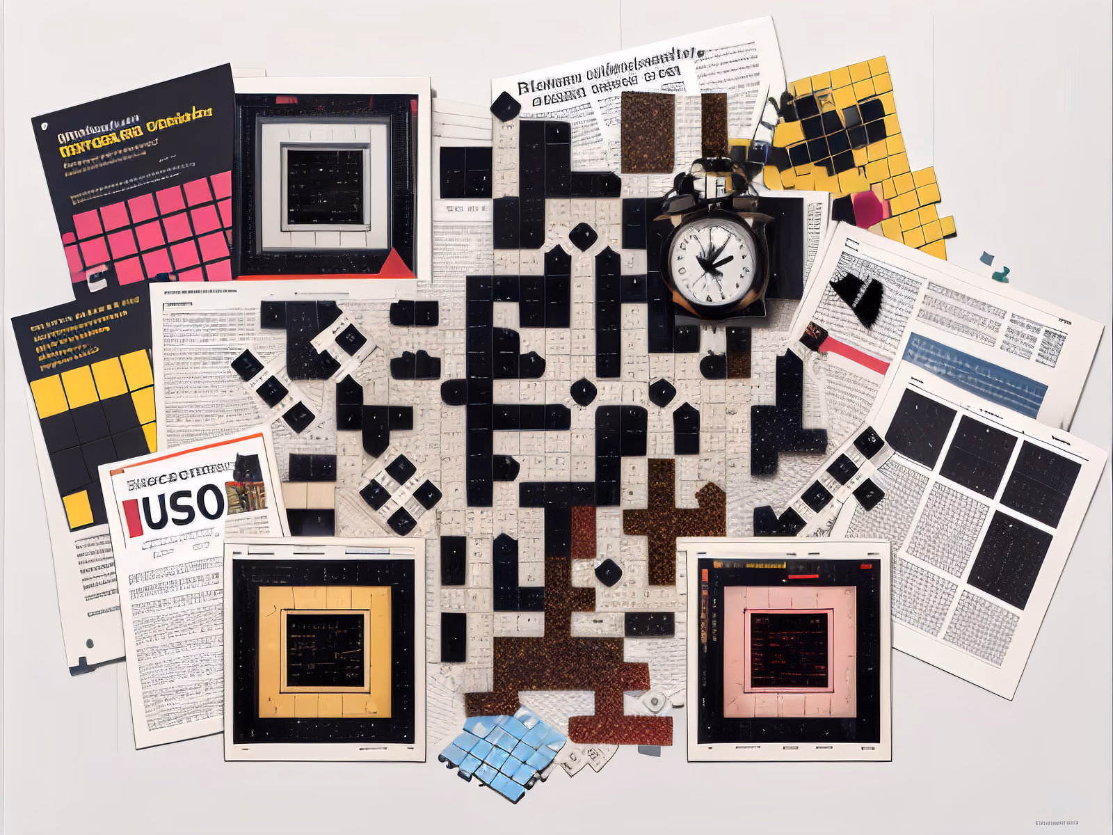 Puzzle Clock Paper Collage QR Code for Posters — image 1
