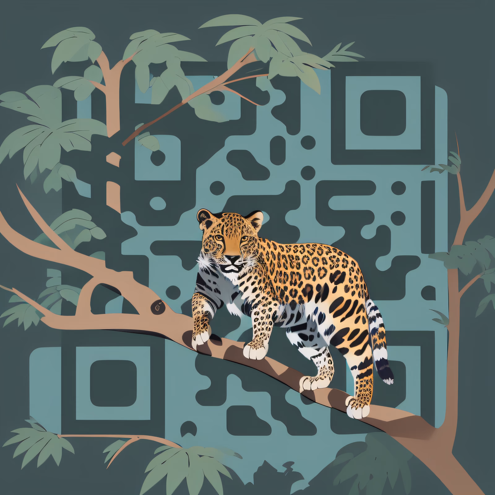 Leopard on Branch Flat Vector QR Code for Posters — image 1