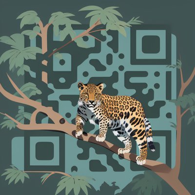 Leopard on Branch Flat Vector QR Code for Posters