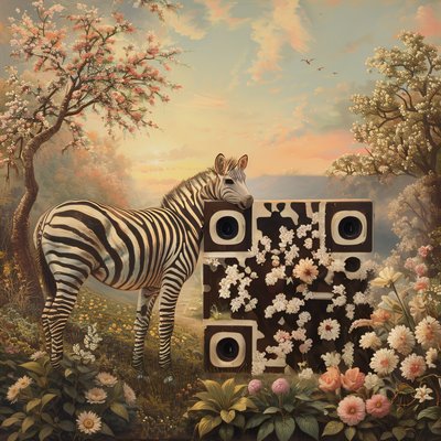 Zebra in Blossoming Orchard Painting QR Code Art