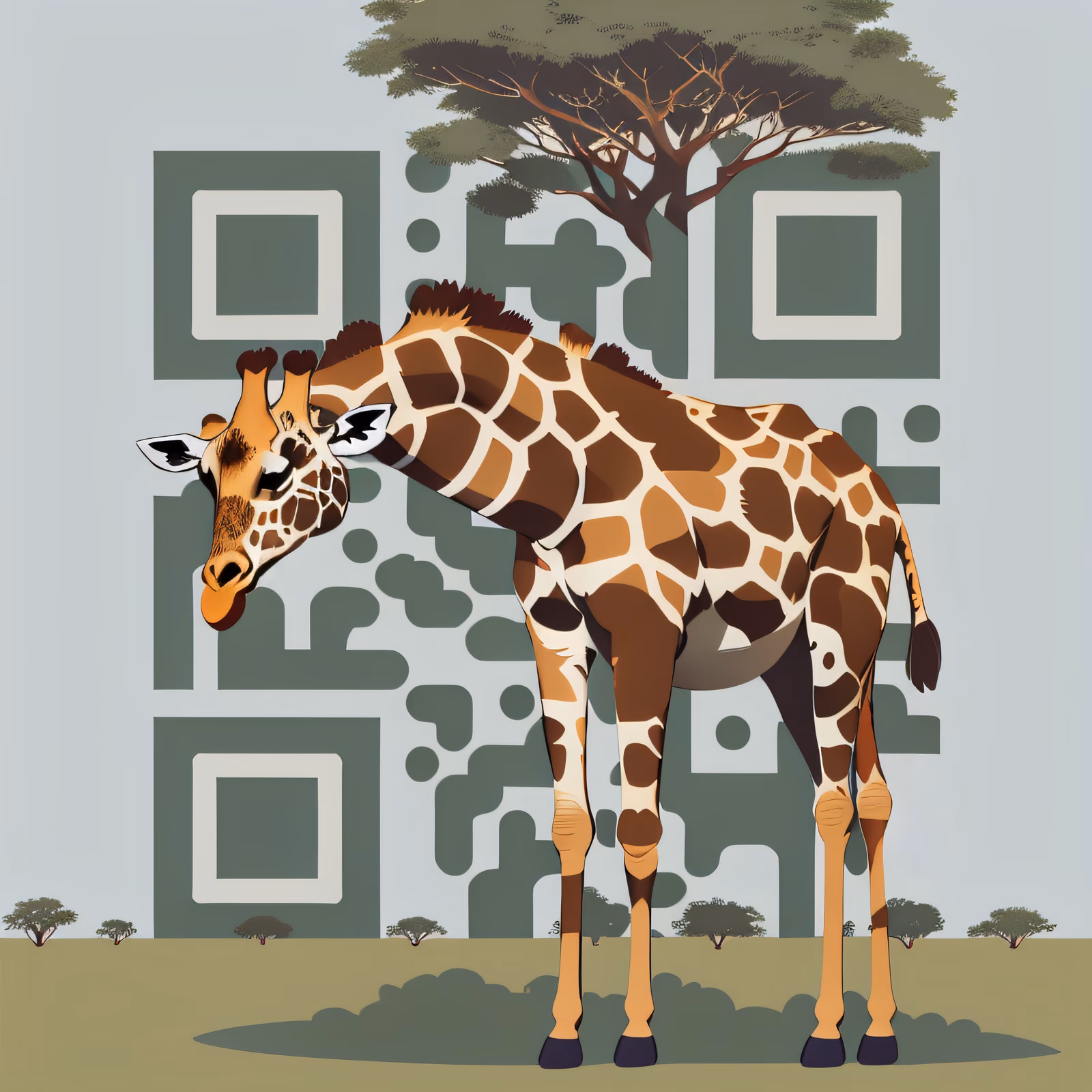 Жираф в саванне, плоский вектор, QR-код — изображение 1