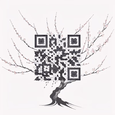 Cherry Blossom Tree Ink Tattoo QR Code for Temporary Tattoos — image 1