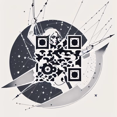星空射手墨线纹身二维码设计,适用于临时纹身 — 图片 1