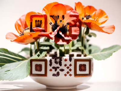Orange Poppies Porcelain Bowl Photo QR Code Art — image 1