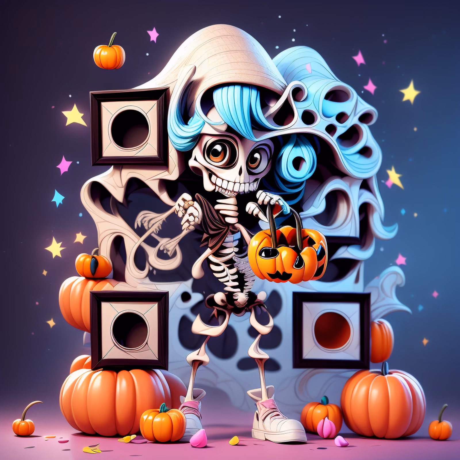 Cartoon Skeleton Halloween 3D QR Code for Posters — image 1