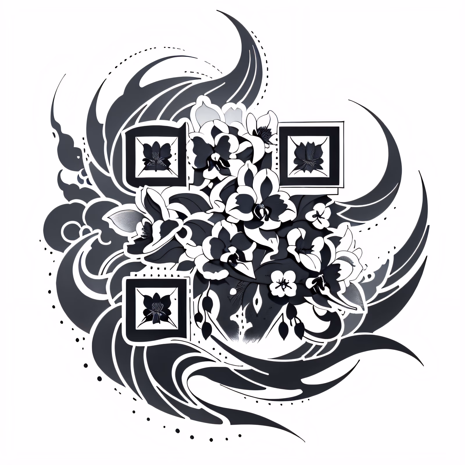 Orchid Crescent Tattoo Style QR Code for Temporary Tattoos — image 1