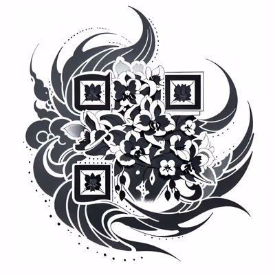 Orchid Crescent Tattoo Style QR Code for Temporary Tattoos — image 1